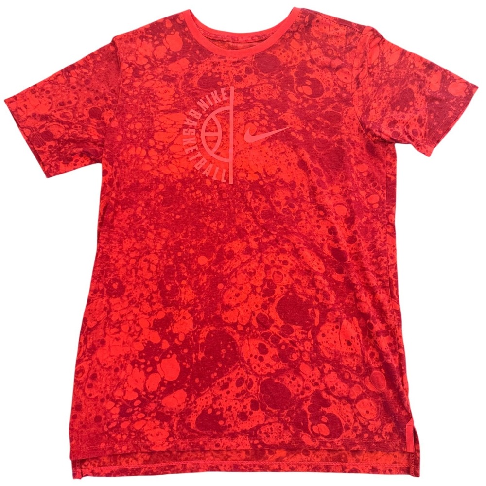 Nike Basketball Dri-FIT T-Shirt Mens Medium Red Marble Print Short Sleeve Tee